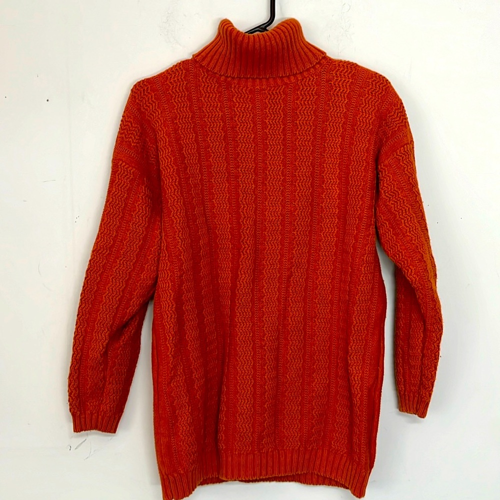 🌞 Paul Harris Vintage Plush Rust Chunky Ribbed Turtleneck sweater women size M